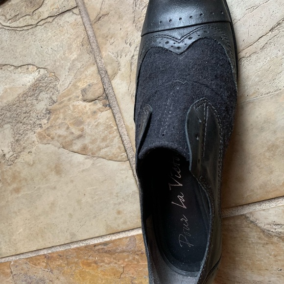 Laceless Oxford Slip-on Loafer Two-tone Leather Fabric Black/Charcoal US8 Eur39 - Picture 6 of 11